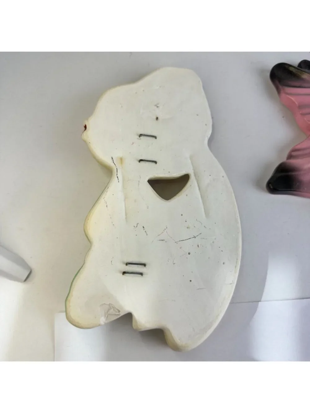 Vintage MCM Pink & Green Plaster Wall Decor Tropical Fish & Bubbles